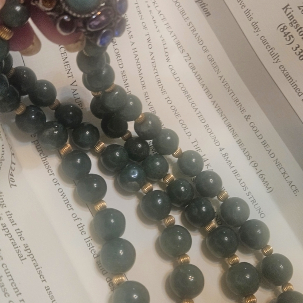 Original Double Strand Necklace Adventurine 14k Y… - image 4